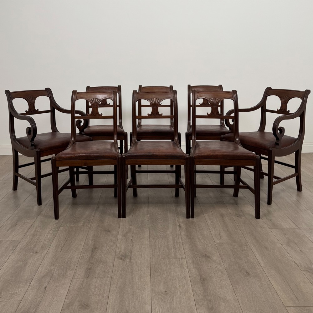 Antique 19th Century Victorian Set Of 8 Mahogany Dining Chairs 