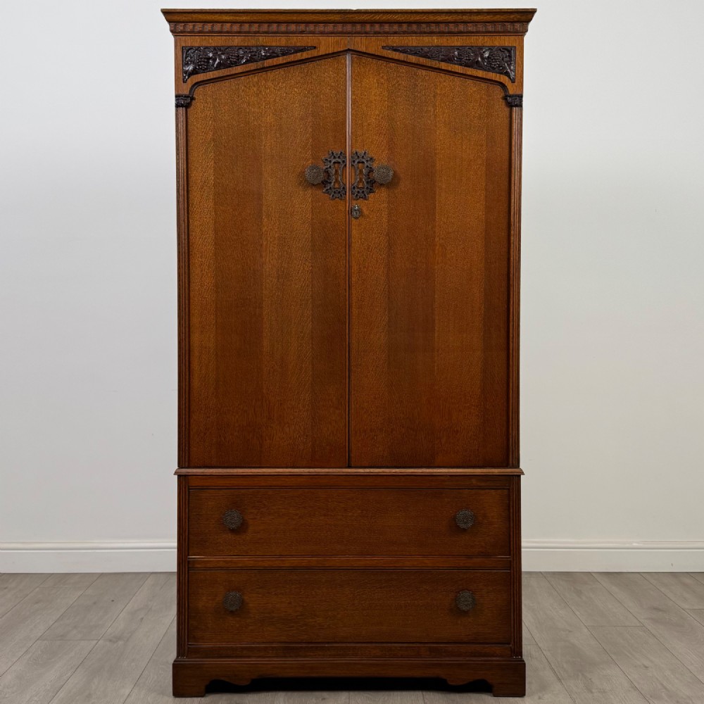 Antique 20th Century Art Deco Oak Wardrobe By Wrighton