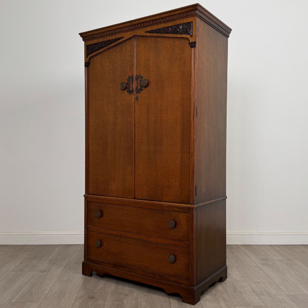 Antique 20th Century Art Deco Oak Wardrobe By Wrighton View III