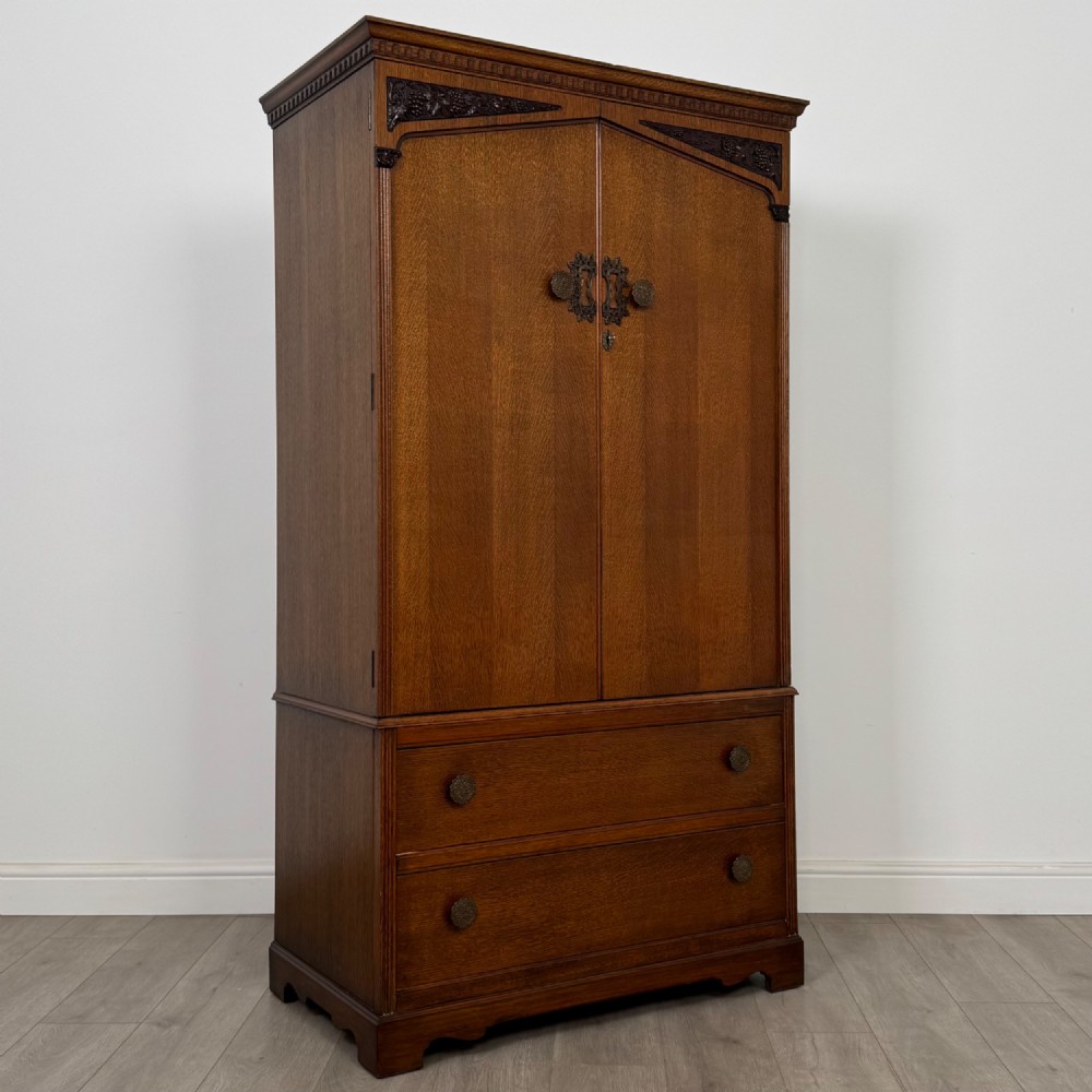 Antique 20th Century Art Deco Oak Wardrobe By Wrighton View IX