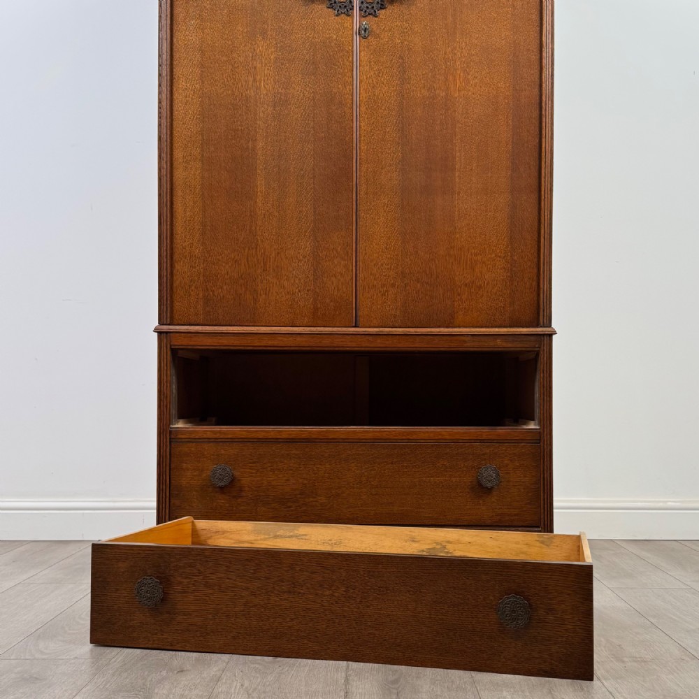 Antique 20th Century Art Deco Oak Wardrobe By Wrighton View X