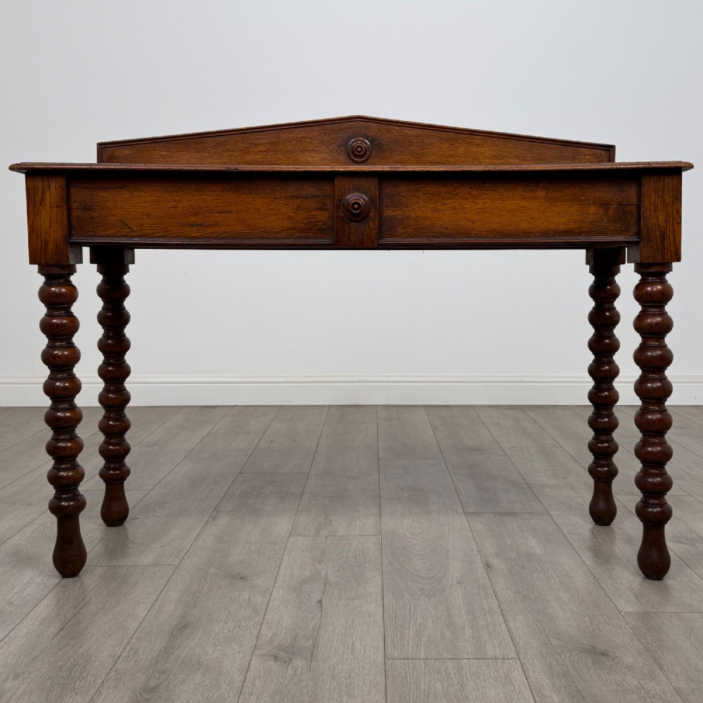 Antique 19th Century Bobbin Turned Victorian Writing Table In Oak