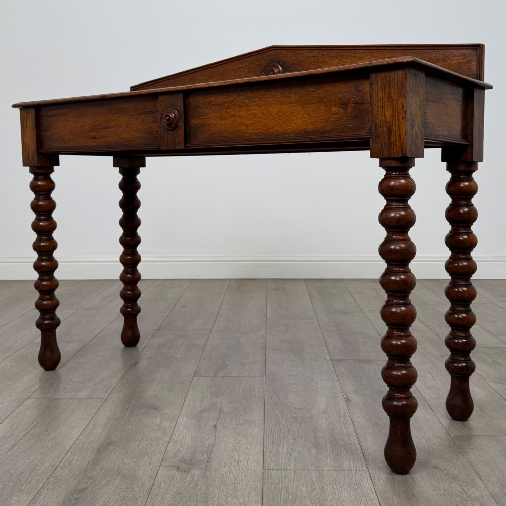 Antique 19th Century Bobbin Turned Victorian Writing Table In Oak View II