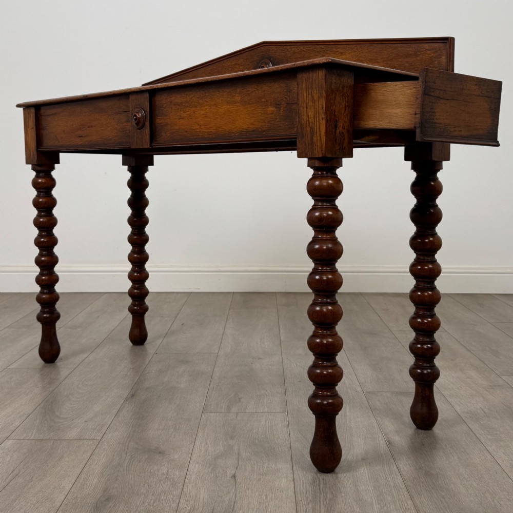 Antique 19th Century Bobbin Turned Victorian Writing Table In Oak View III