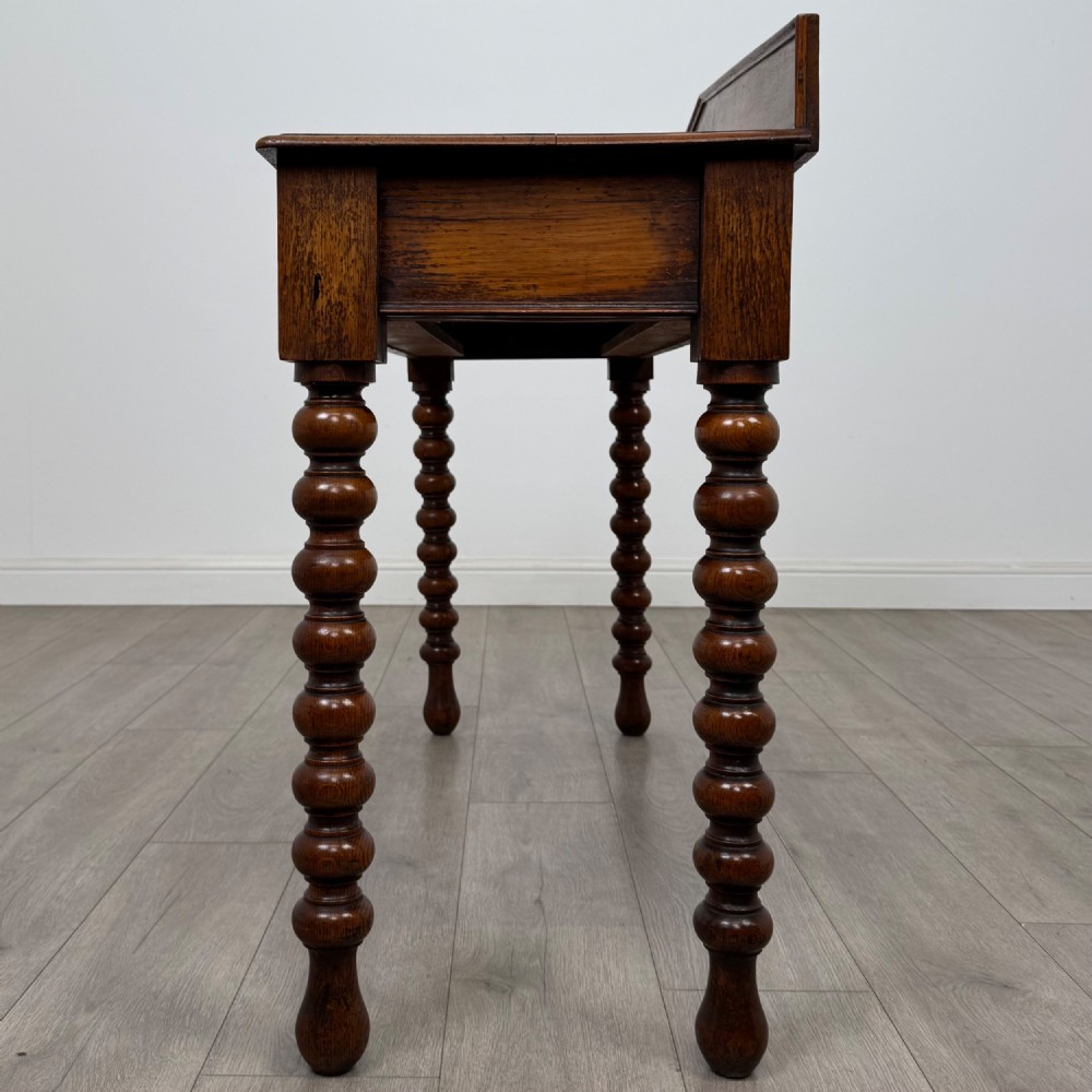 Antique 19th Century Bobbin Turned Victorian Writing Table In Oak View IV