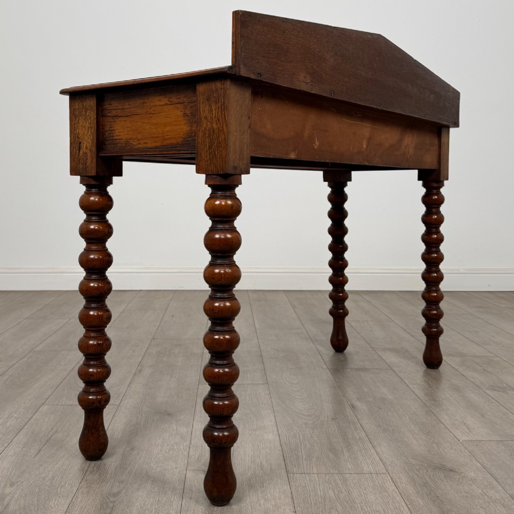 Antique 19th Century Bobbin Turned Victorian Writing Table In Oak View V