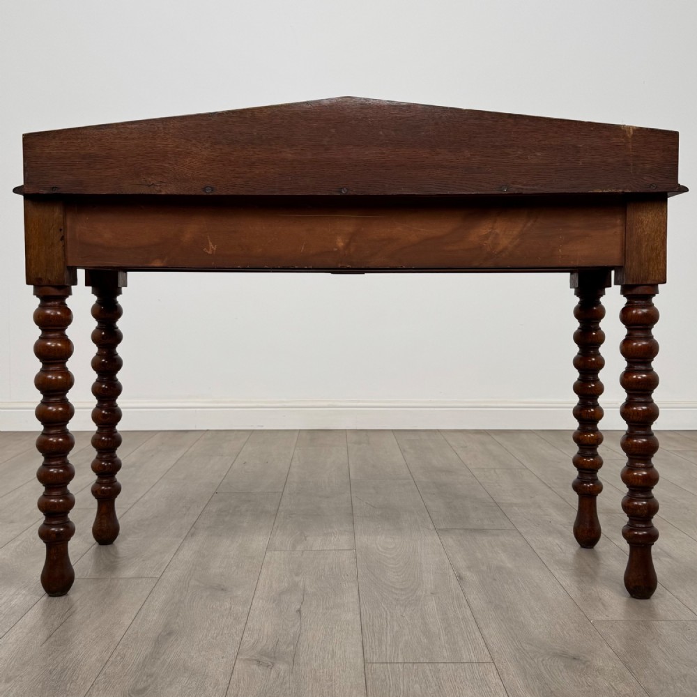 Antique 19th Century Bobbin Turned Victorian Writing Table In Oak View VI
