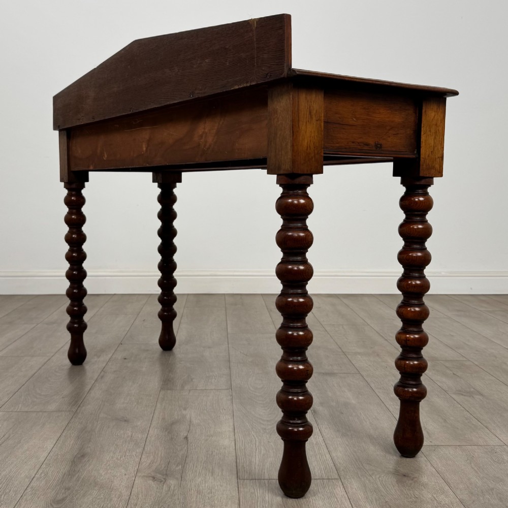 Antique 19th Century Bobbin Turned Victorian Writing Table In Oak View VII