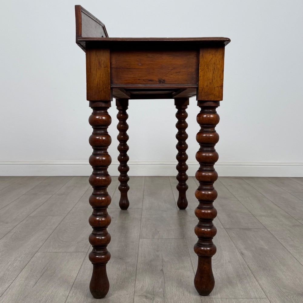 Antique 19th Century Bobbin Turned Victorian Writing Table In Oak View VIII