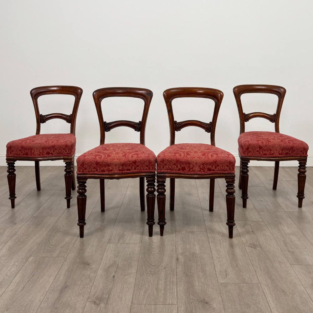 Antique 19th Century Victorian Set Of 4 Oak Dining Chairs