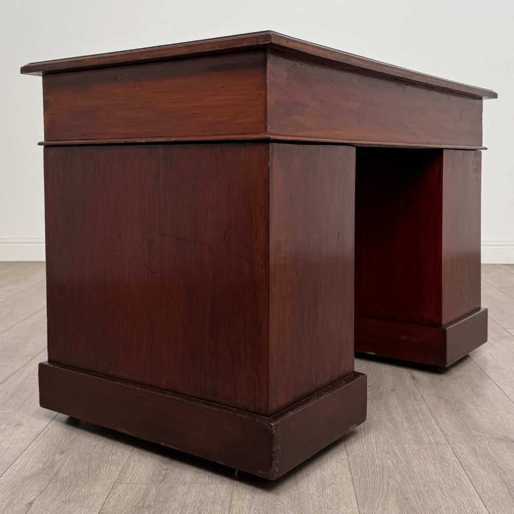 Antique 20th Century Leather Top Pedestal Desk In Walnut View IV