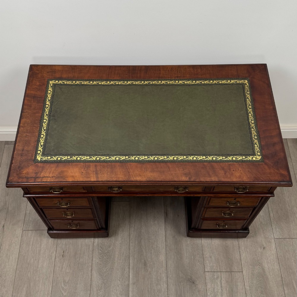 Antique 20th Century Leather Top Pedestal Desk In Walnut View IX