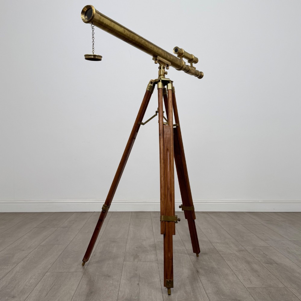 Antique 20th Century Decorative Brass Floor Standing Telescope View IV