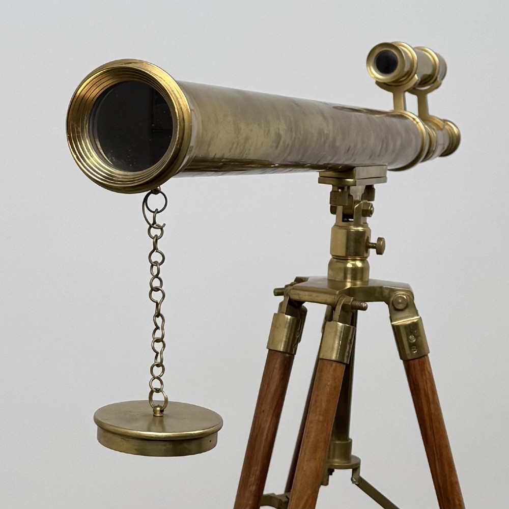 Antique 20th Century Decorative Brass Floor Standing Telescope View V
