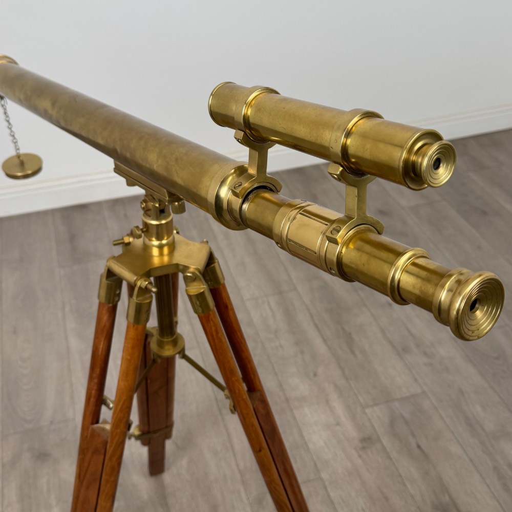 Antique 20th Century Decorative Brass Floor Standing Telescope View VI