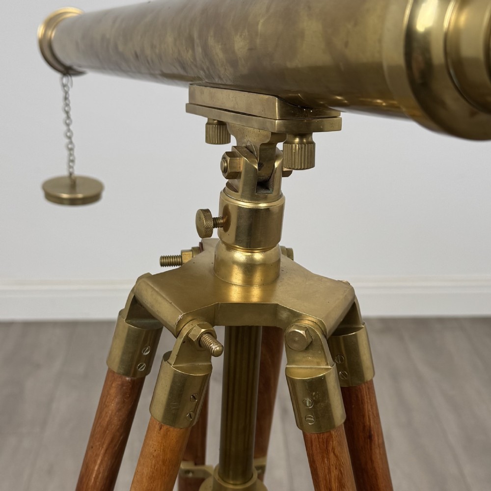 Antique 20th Century Decorative Brass Floor Standing Telescope View VII