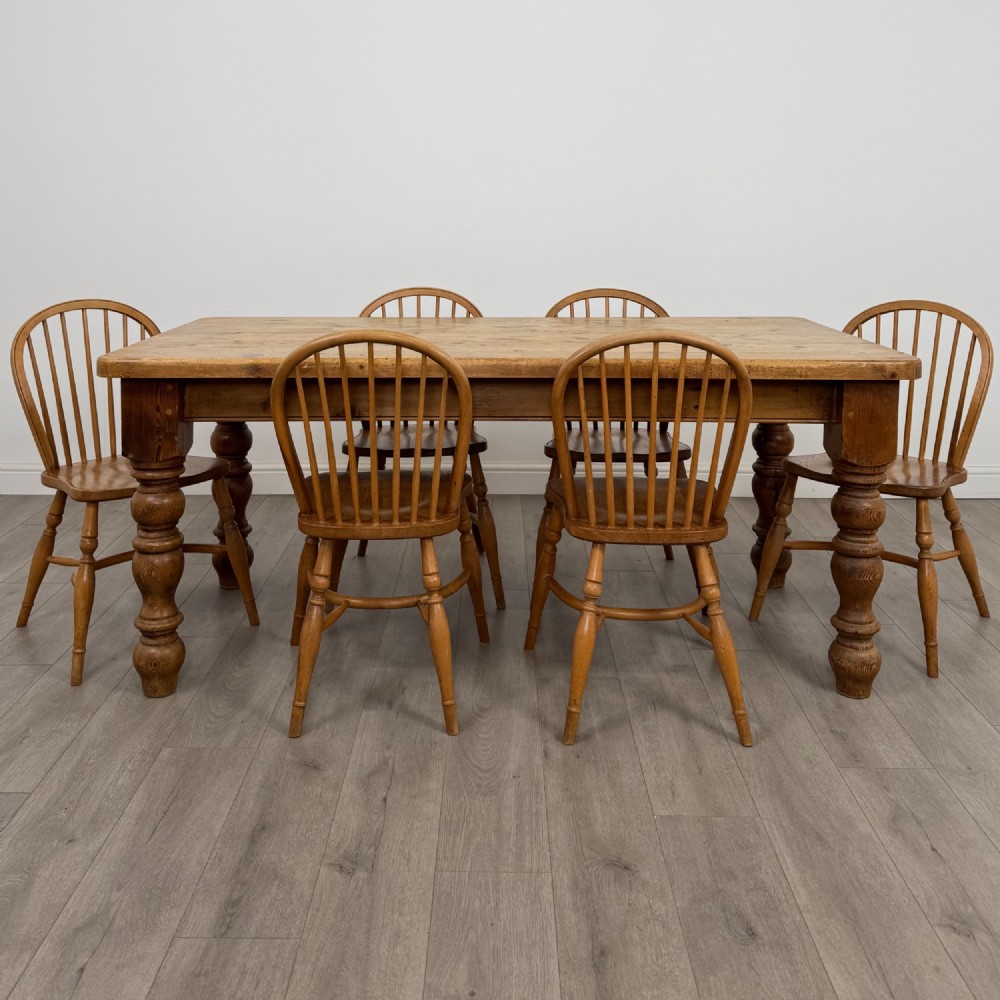 Antique 20th Century Farmhouse Dining Table With 6 Chairs