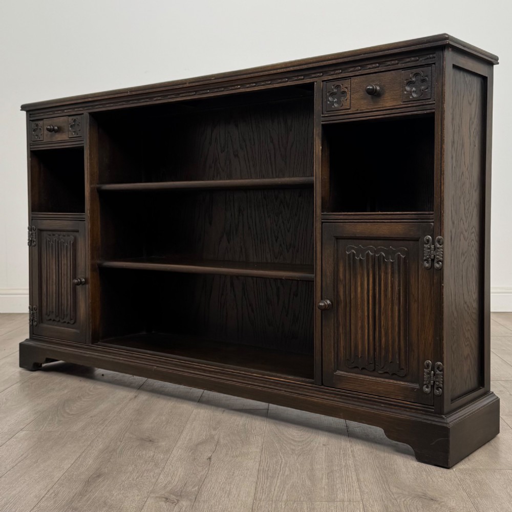 Antique 20th Century Carved Oak Linenfold Bookcase View IV