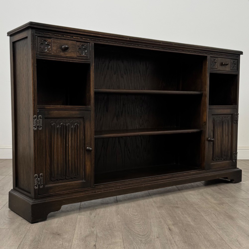 Antique 20th Century Carved Oak Linenfold Bookcase View X