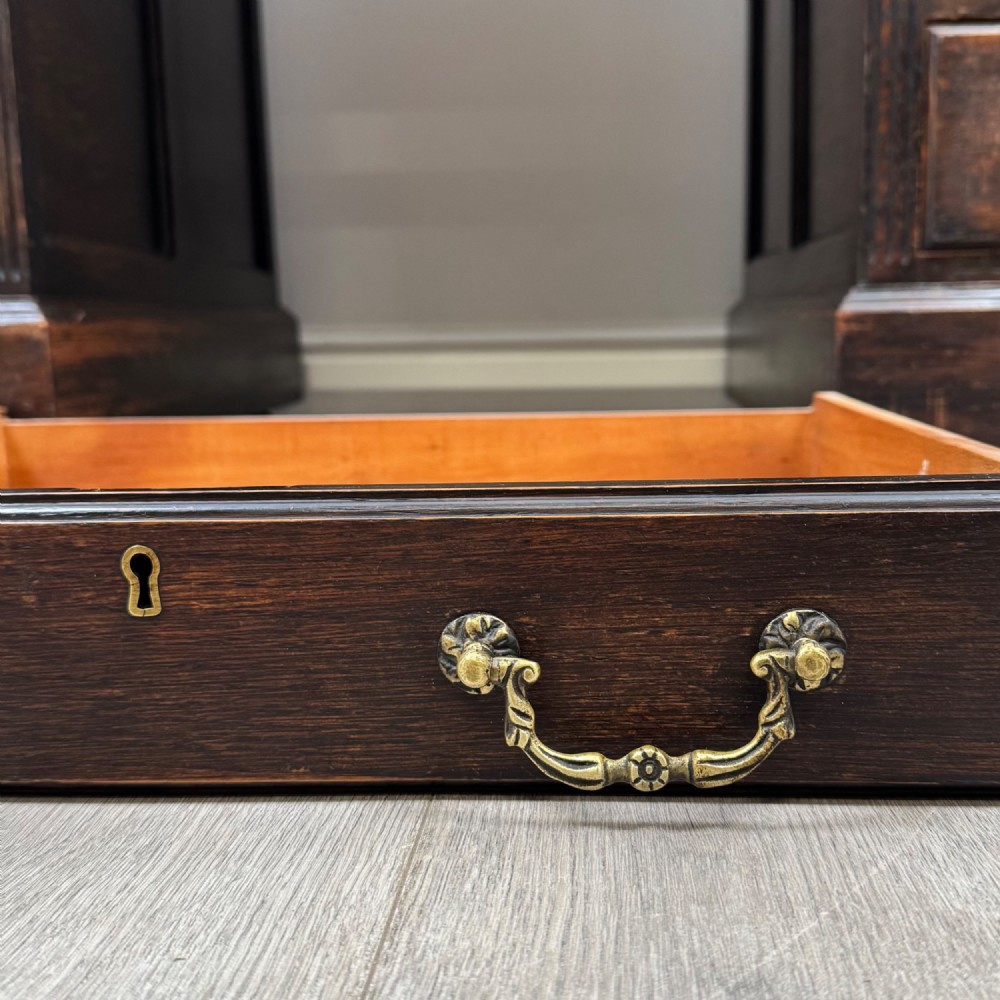 Antique 20th Century Leather Top Pedestal Desk In Oak View XI