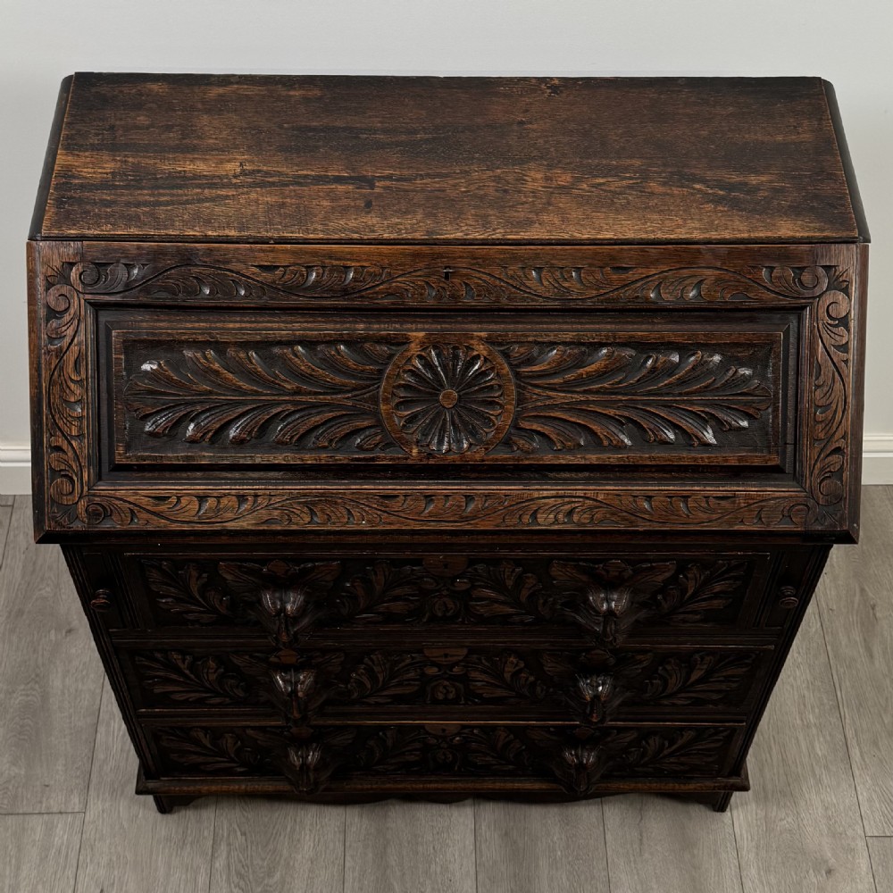 Antique 19th Century Victorian Green Man Bureau In Oak View X