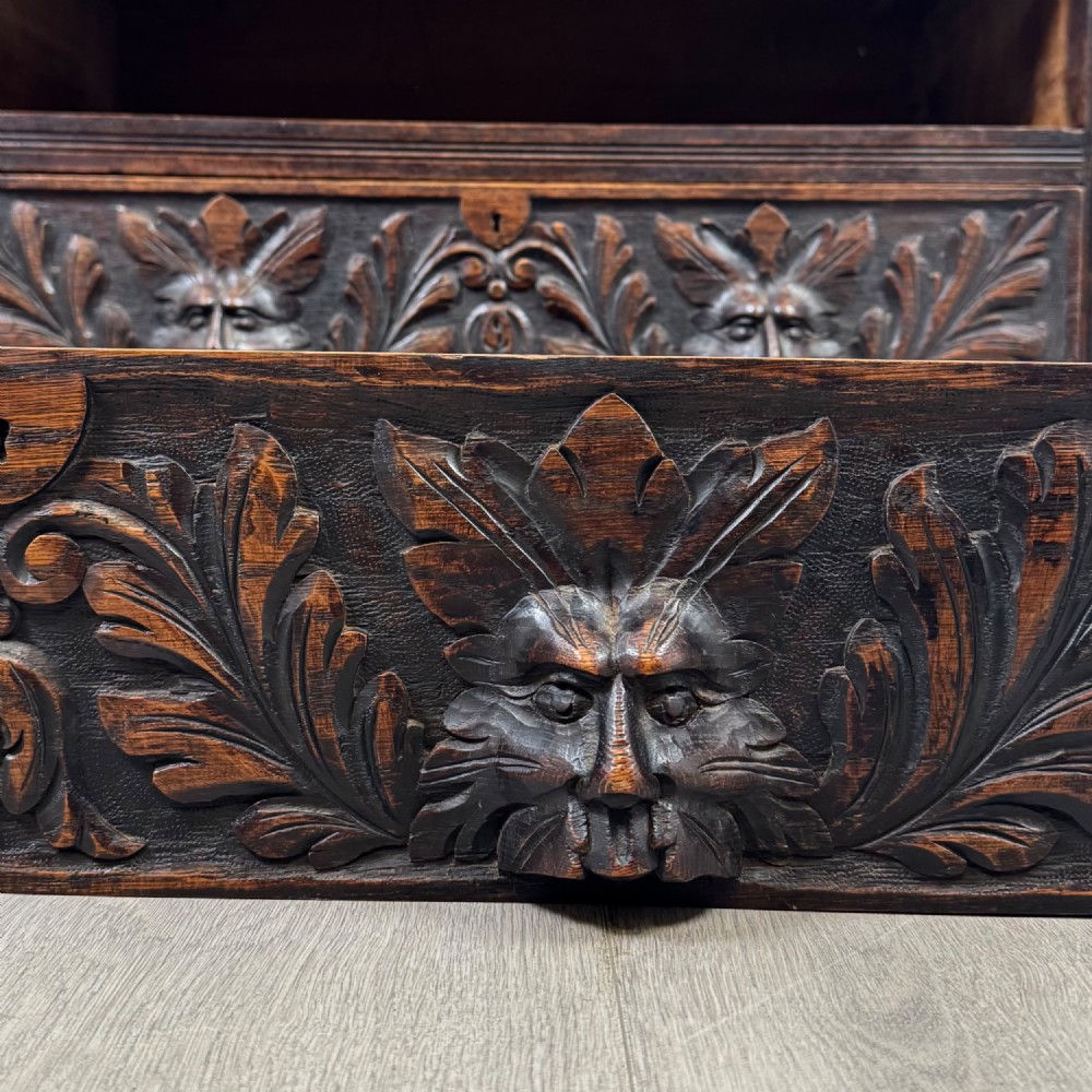 Antique 19th Century Victorian Green Man Bureau In Oak View XIII