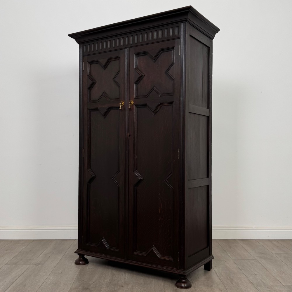 Antique 20th Century Jacobean Style Wardrobe In Oak View III