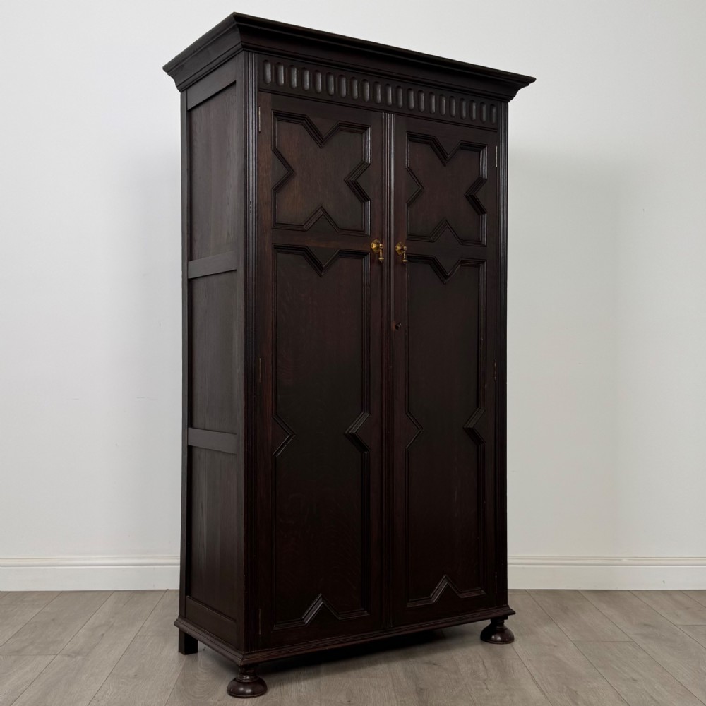 Antique 20th Century Jacobean Style Wardrobe In Oak View IX