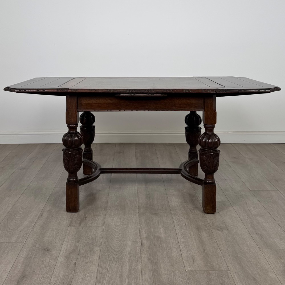 Antique 20th Century Draw Leaf Dining Table In Oak View II