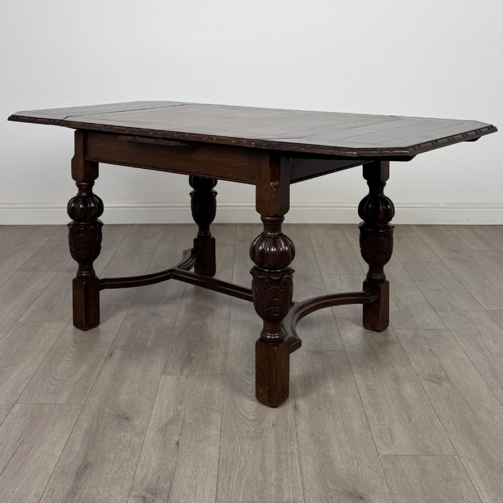 Antique 20th Century Dining Table With 4 Dining Chairs In Oak View IV