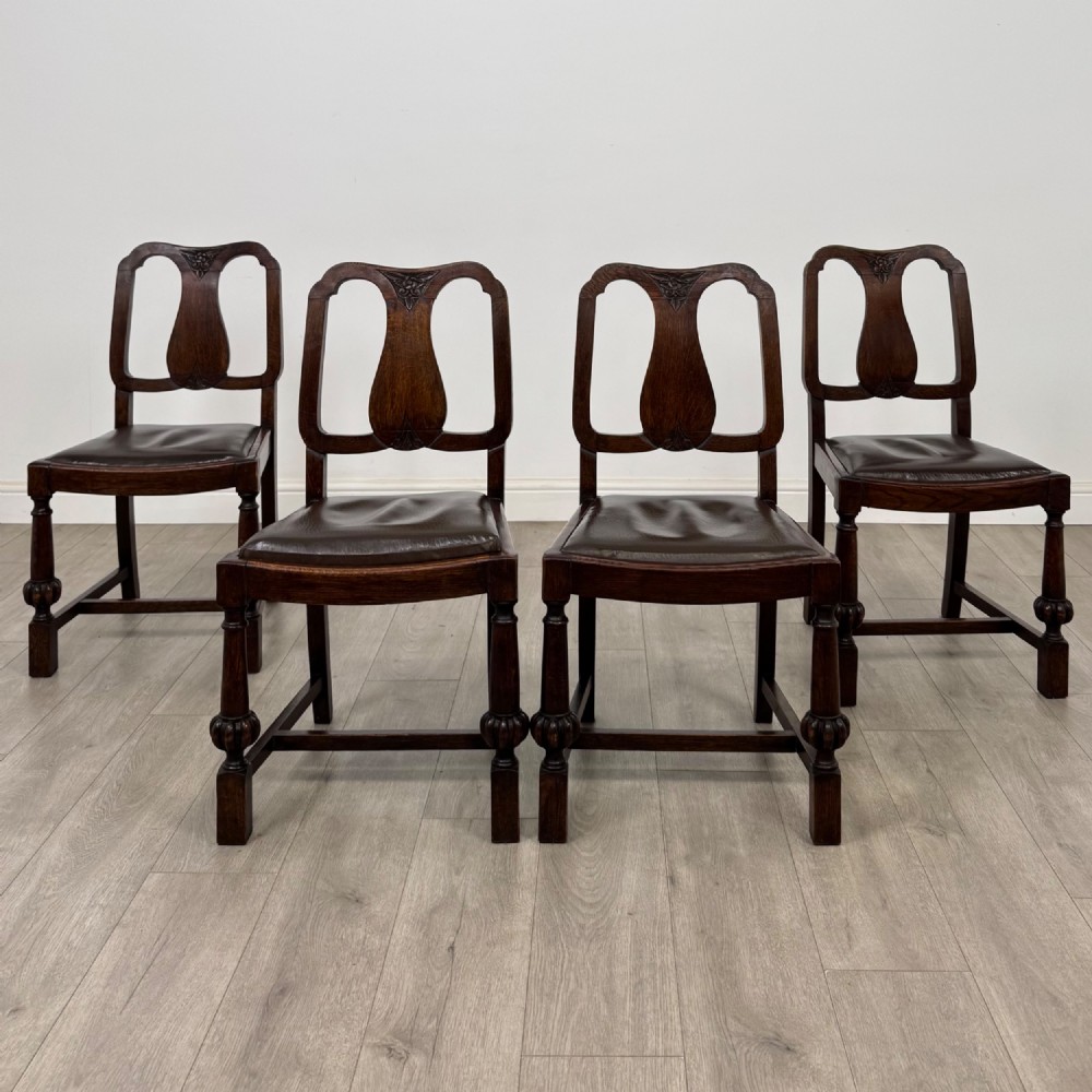 Antique 20th Century Dining Table With 4 Dining Chairs In Oak View VI