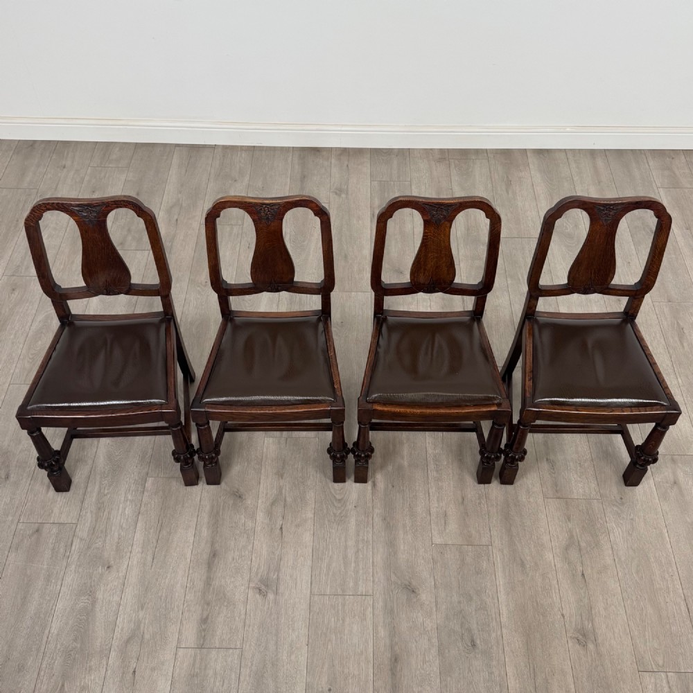 Antique 20th Century Dining Table With 4 Dining Chairs In Oak View XV