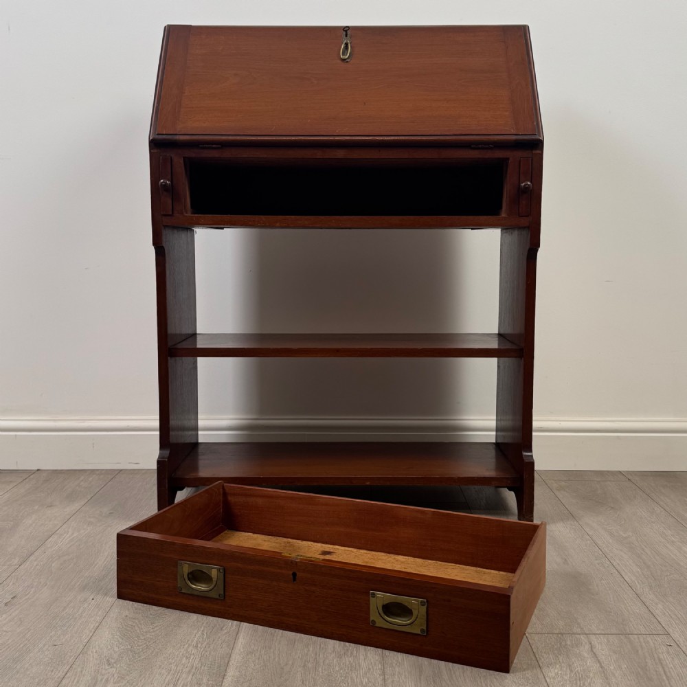 Antique 19th Century Campaign Style Bureau In Mahogany View XIII