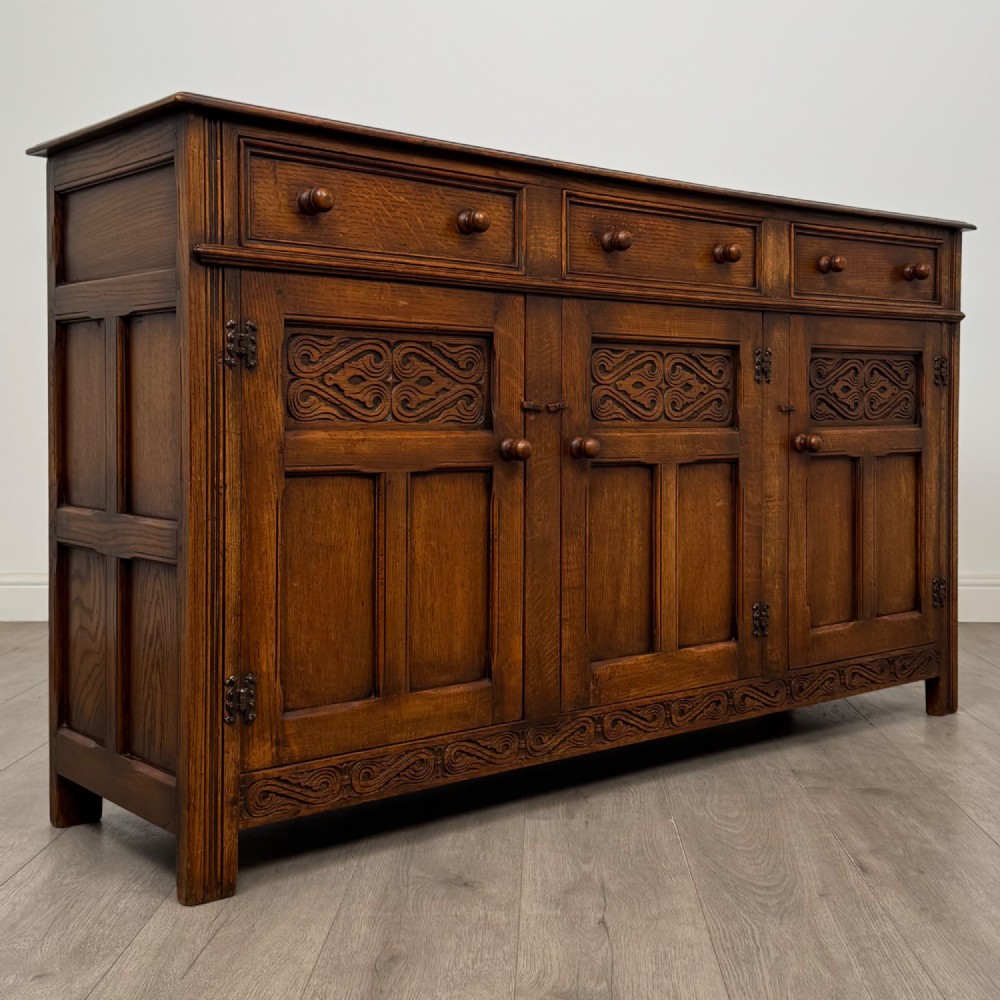 Antique 20th Century Jacobean Style Sideboard In Oak View IX