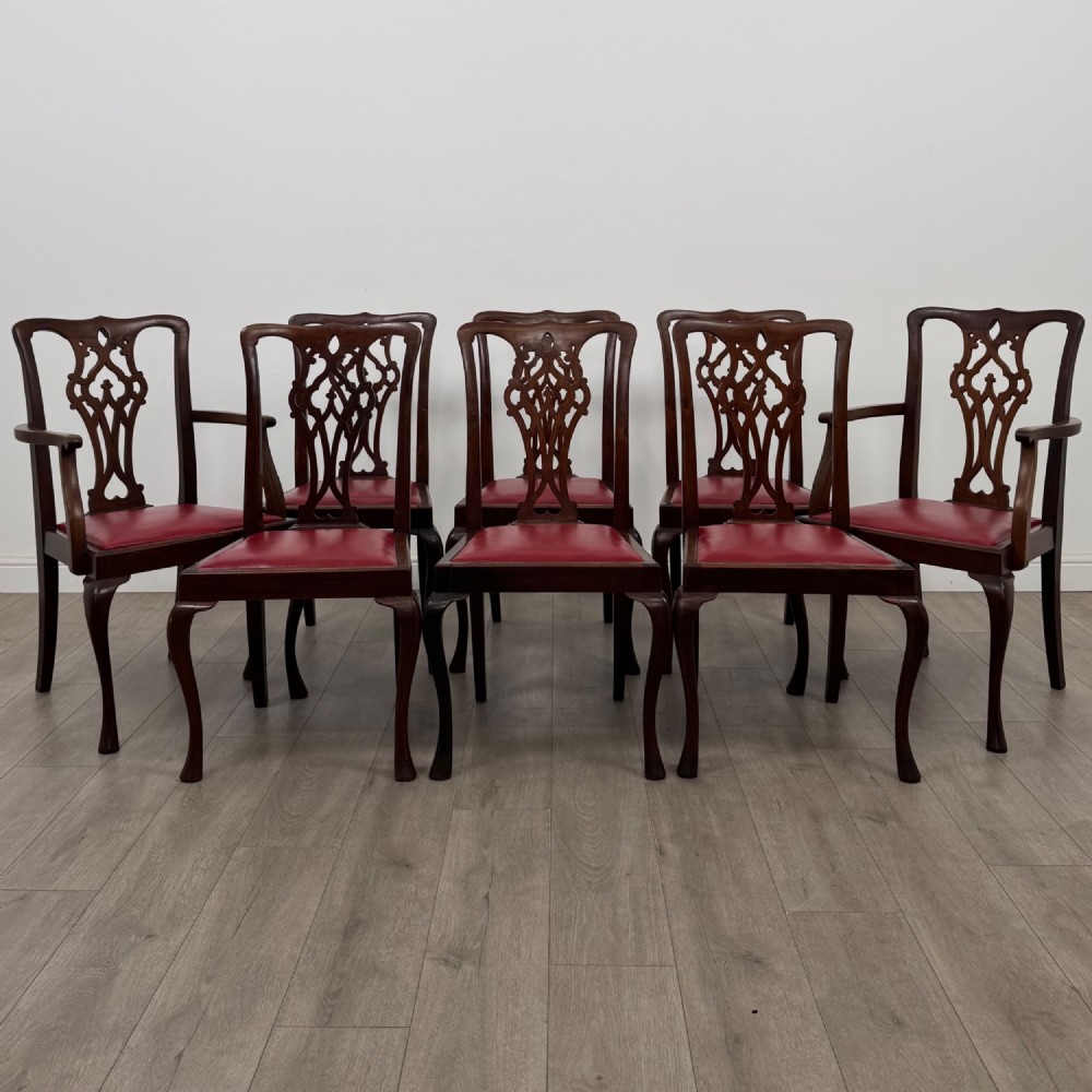 Antique 19th Century Set Of 8 Chippendale Style Dining Chairs