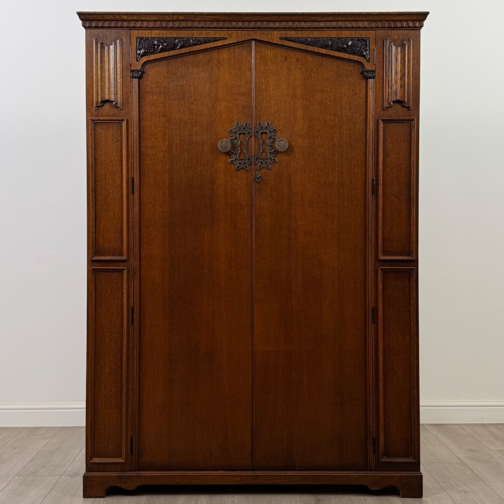 Antique 20th Century Art Deco Oak Wardrobe By Wrighton