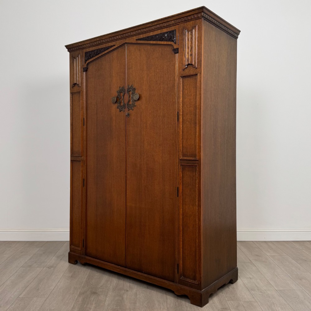 Antique 20th Century Art Deco Oak Wardrobe By Wrighton View III