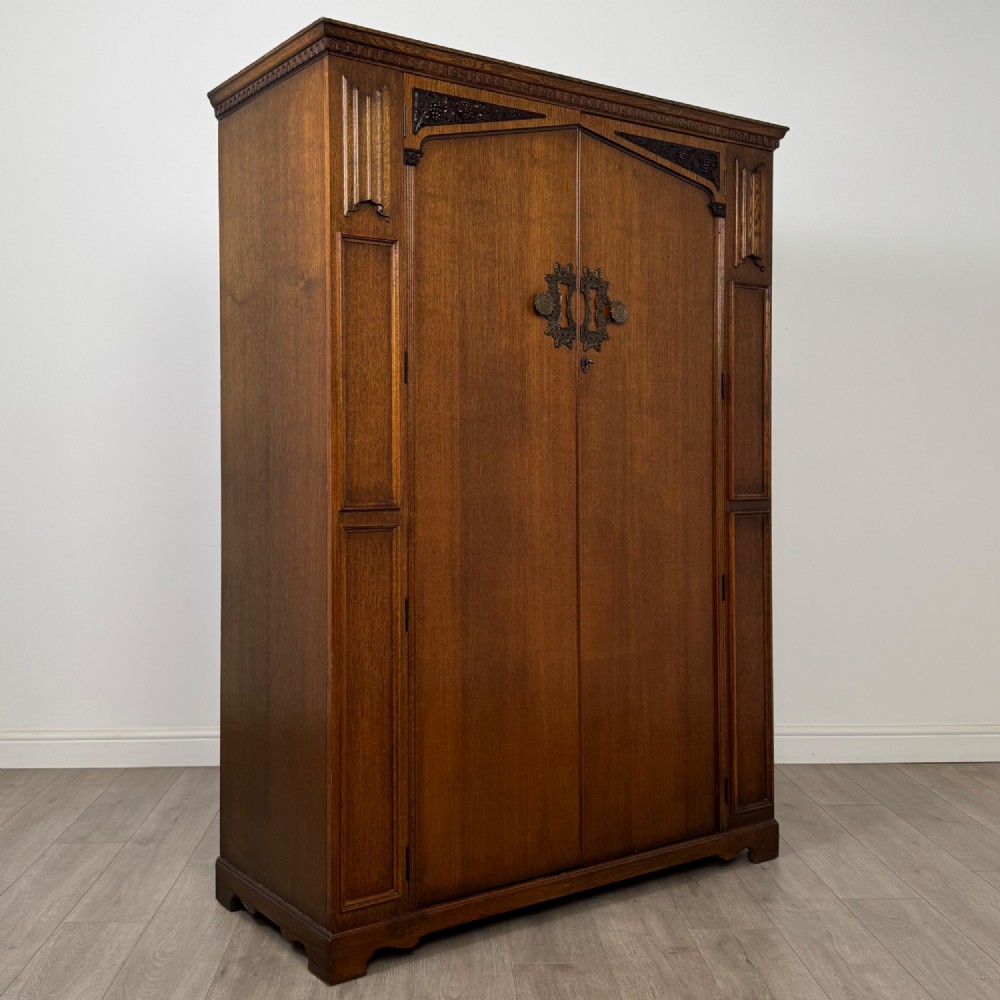 Antique 20th Century Art Deco Oak Wardrobe By Wrighton View IX