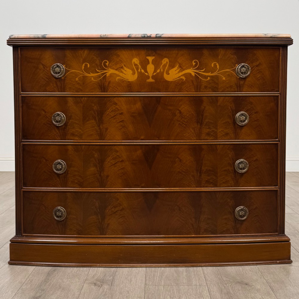 Antique 20th Century Marble Top Mahogany Chest Of Drawers