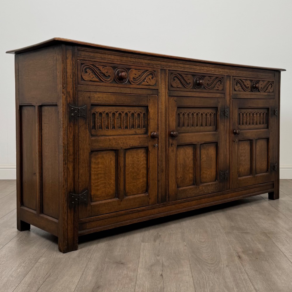 Antique 20th Century Jacobean Style Sideboard In Oak View IX