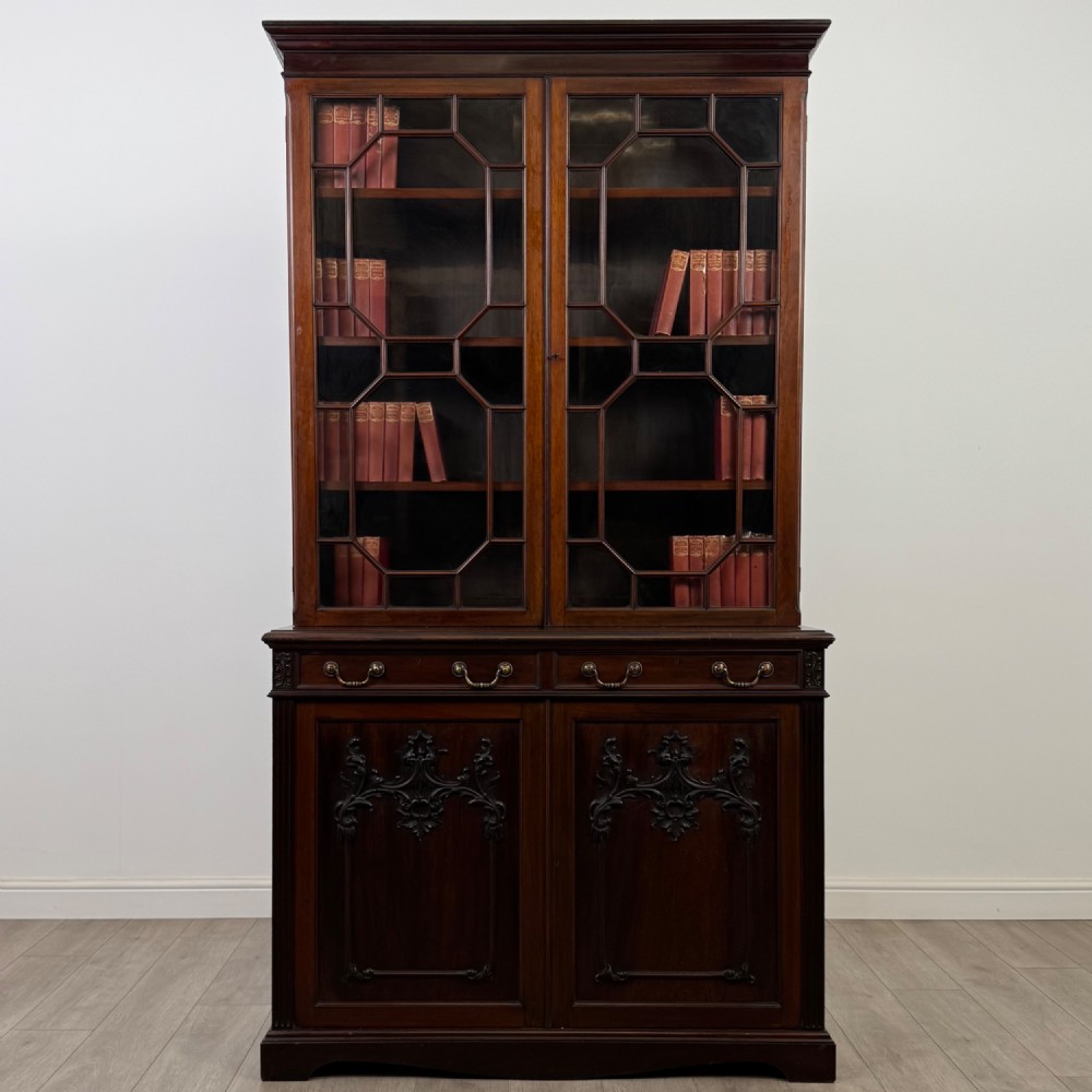 Antique 19th Century Glazed Bookcase In Mahogany