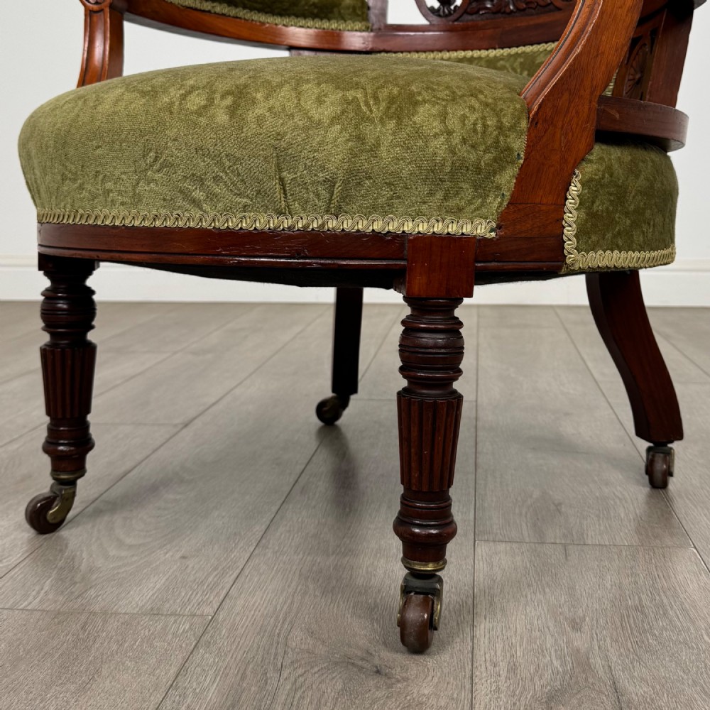 Antique 20th Century Edwardian Pair Of Tub Chairs In Walnut View XII