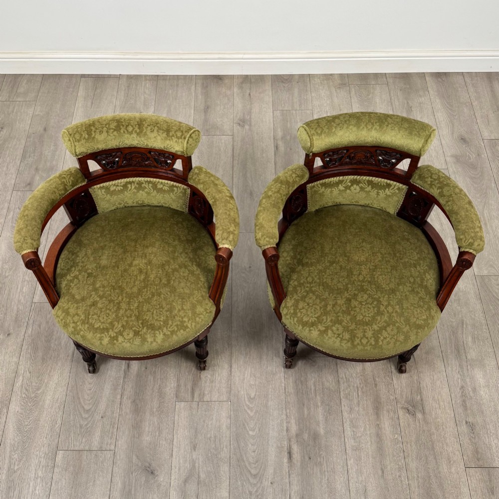Antique 20th Century Edwardian Pair Of Tub Chairs In Walnut View XV