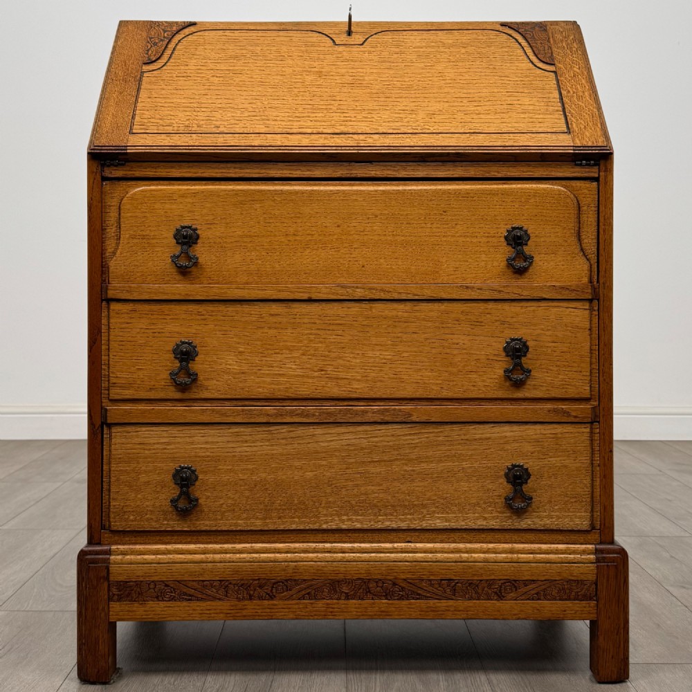 Antique 20th Century Art Deco Style Golden Oak Bureau