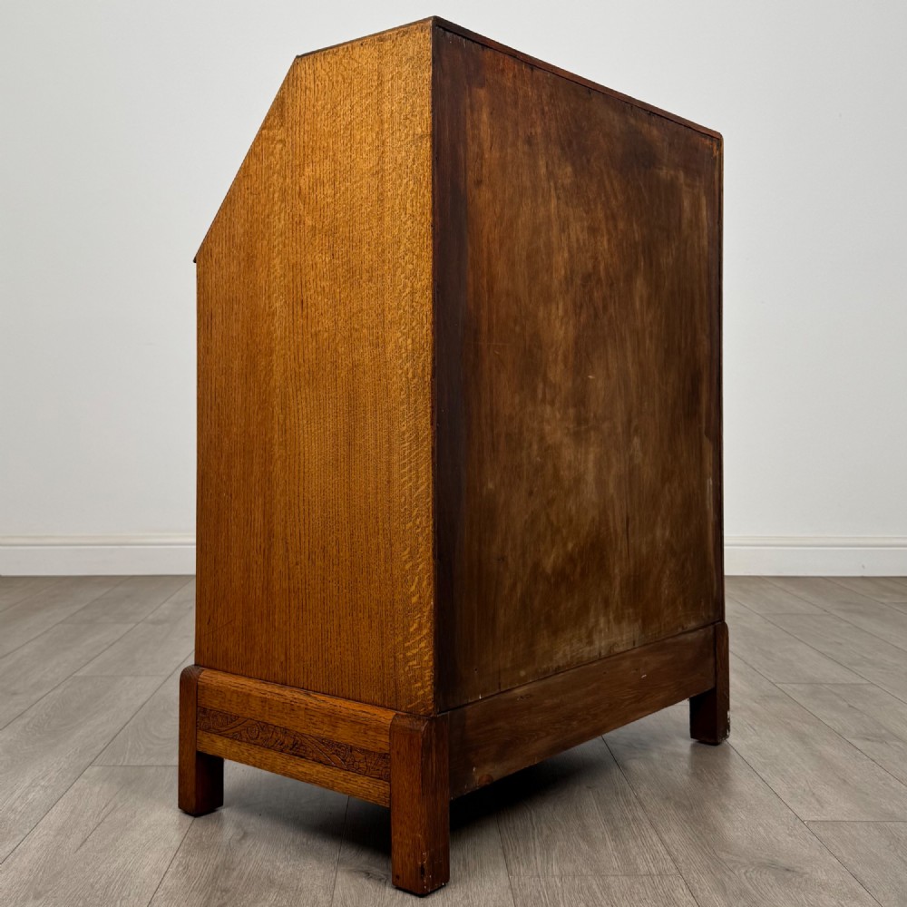 Antique 20th Century Art Deco Style Golden Oak Bureau View V