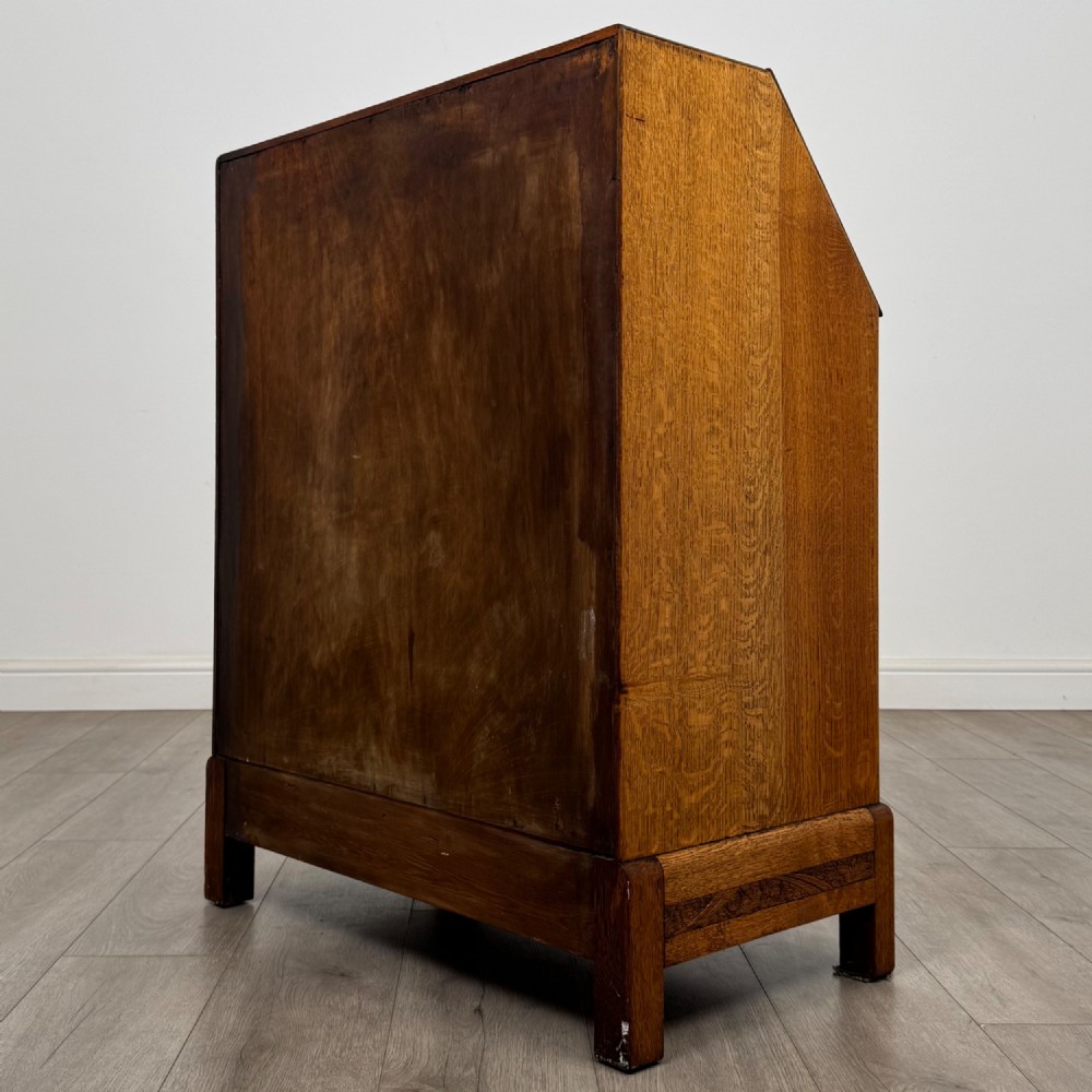 Antique 20th Century Art Deco Style Golden Oak Bureau View VII