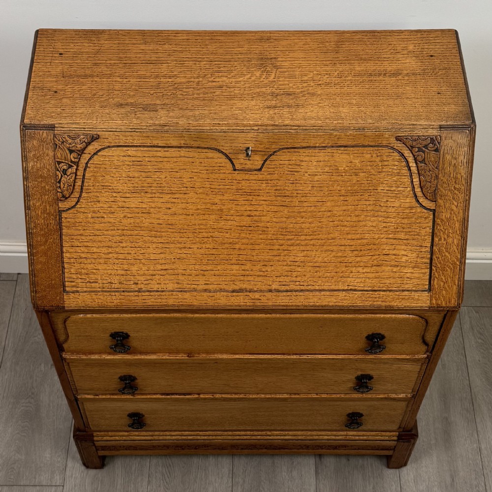 Antique 20th Century Art Deco Style Golden Oak Bureau View X
