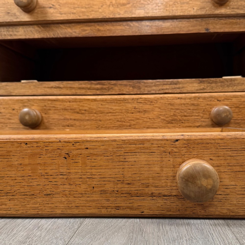 Antique 20th Century Low Chest Of Drawers In Oak View XI