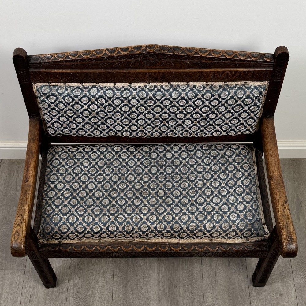 Antique 19th Century Victorian Carved Oak Bench View IX