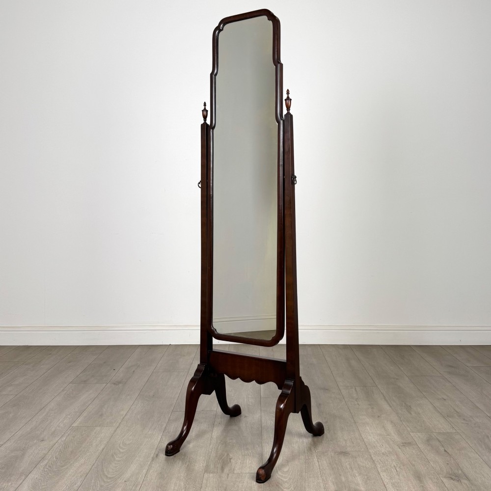 Antique 20th Century Georgian Style Cheval Mirror In Mahogany